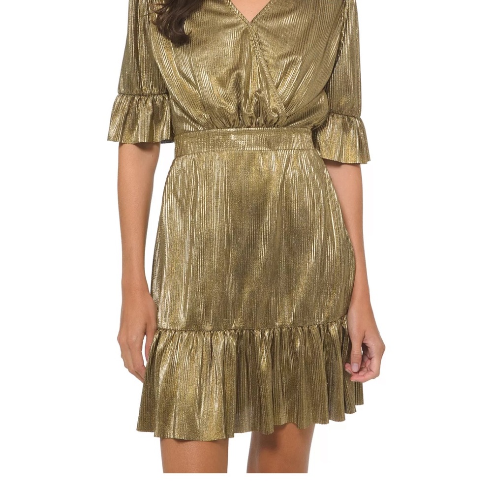MICHAEL Michael Kors Gold Metallic Flounce Hem Dress  So Fun and Flirty NWOT